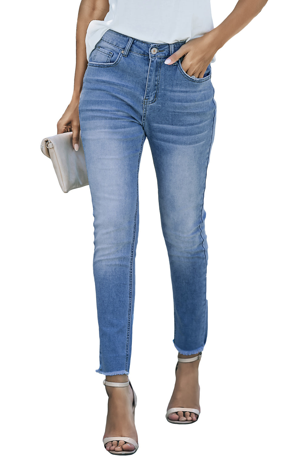 Blue High Waist Ankle-Length Skinny Jeans