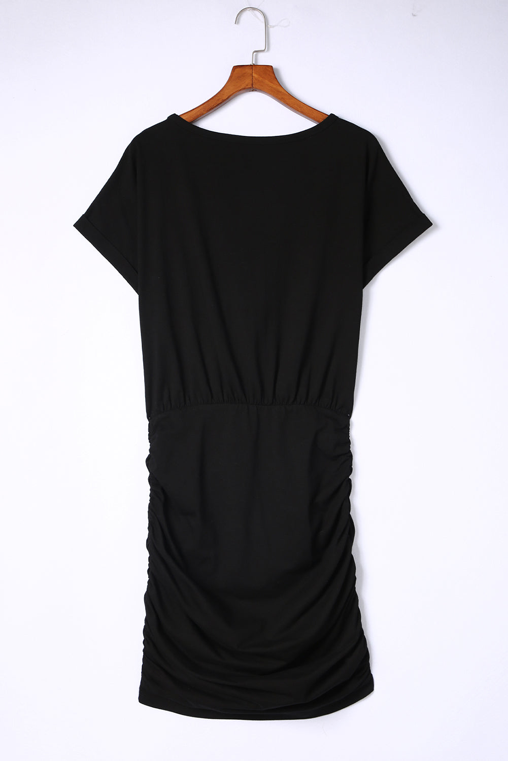 Black Chest Pocket Loose T-shirt Ruched Bodycon Mini Dress