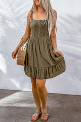 Green Swiss Dot Pleated Sleeveless A-line Dress