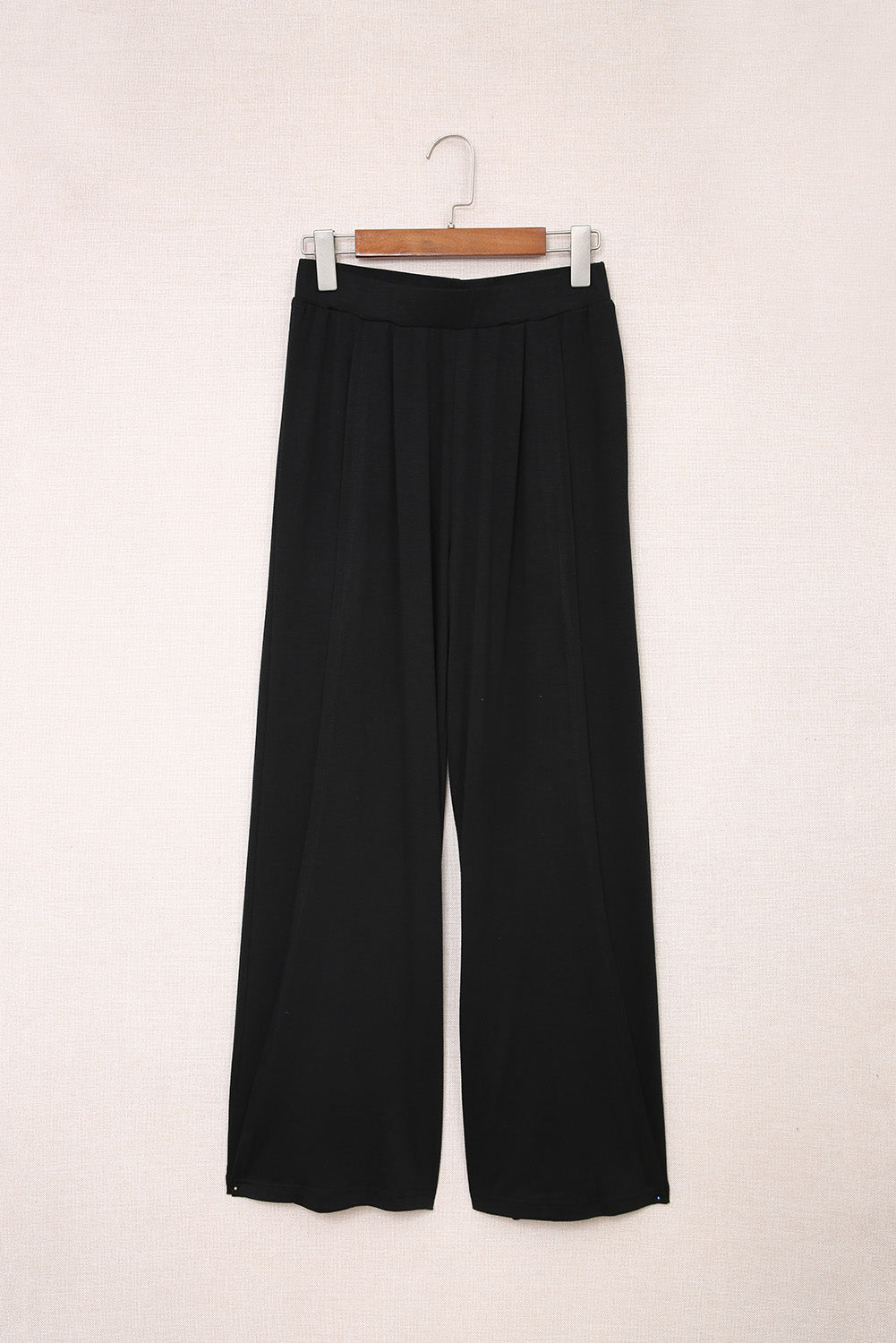 Black Side Slit Wide Leg Mid Waist Pants