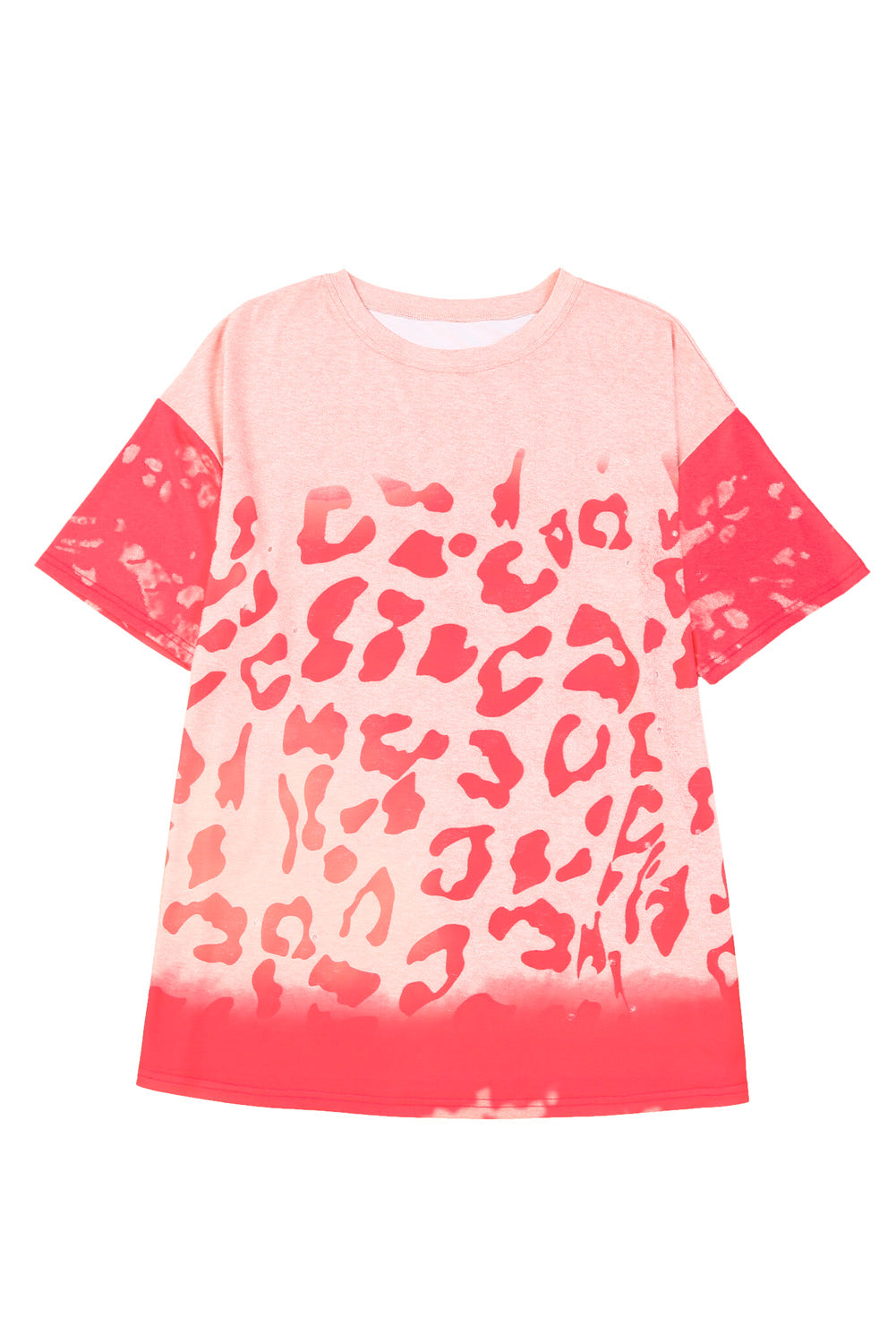 Pink Leopard Bleached Boyfriend T Shirt with Holes