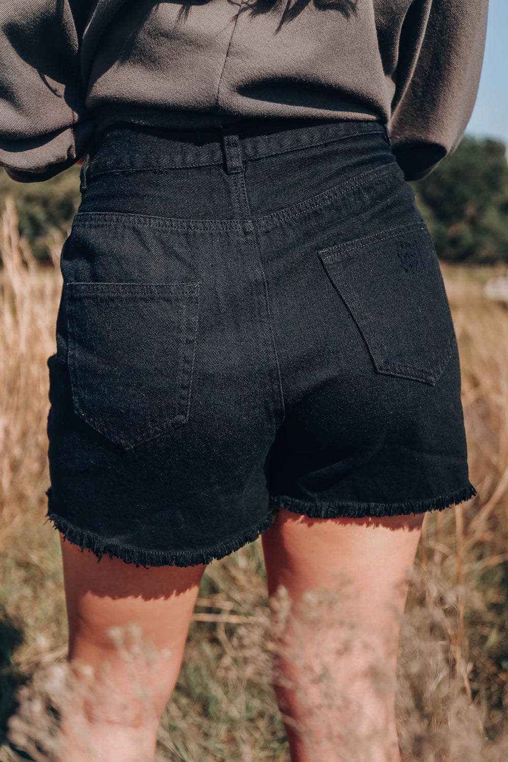 Black Asymmetrical Ripped Denim Shorts