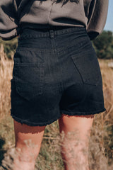 Black Asymmetrical Ripped Denim Shorts