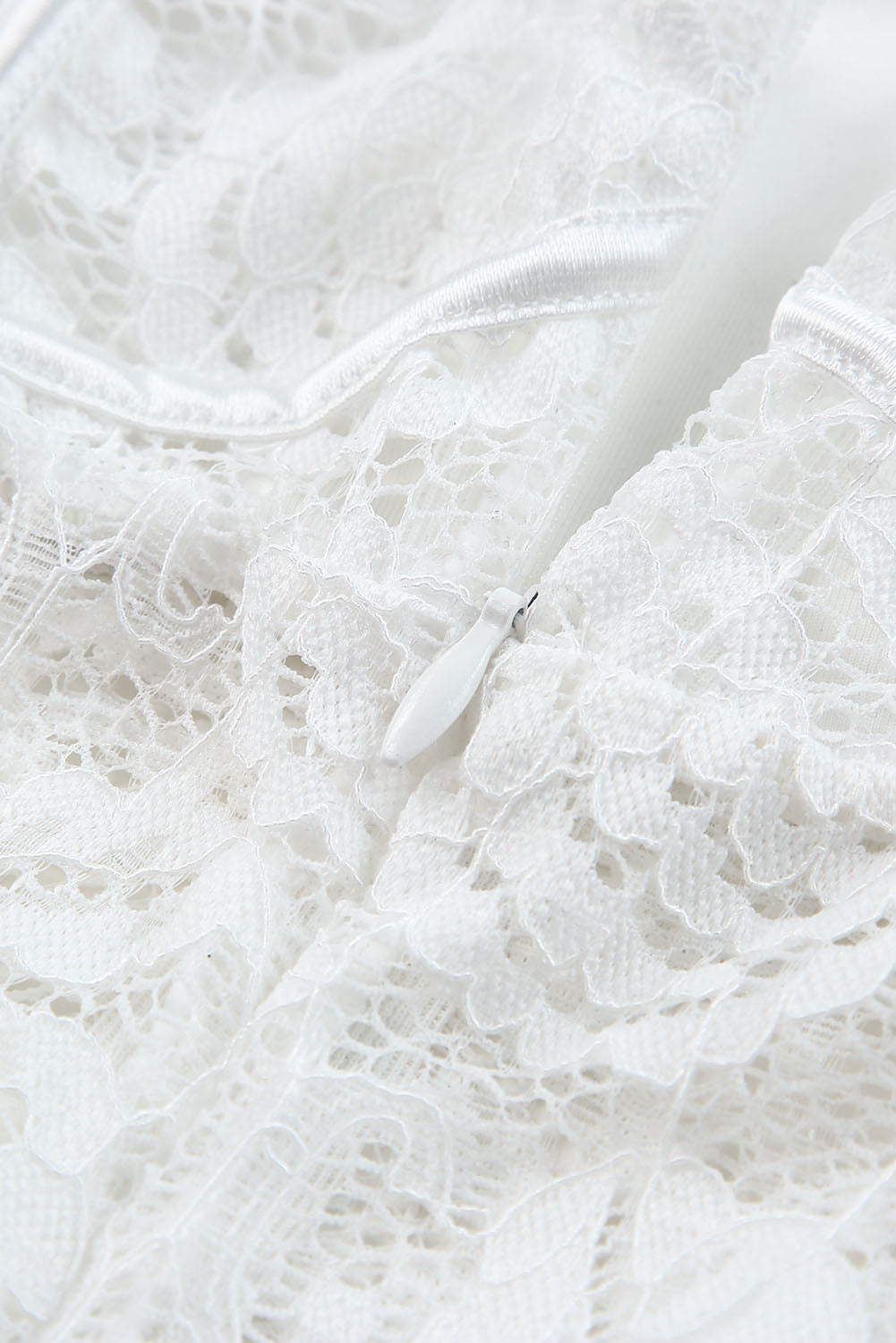 White Crisscross Back Soft Bone Floral Lace Crochet Bodysuit
