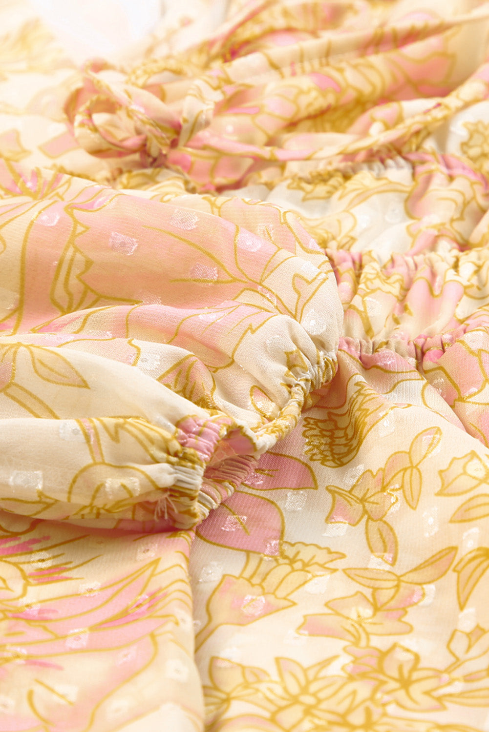 Yellow V Neck Long Sleeve Tiered Floral Dress