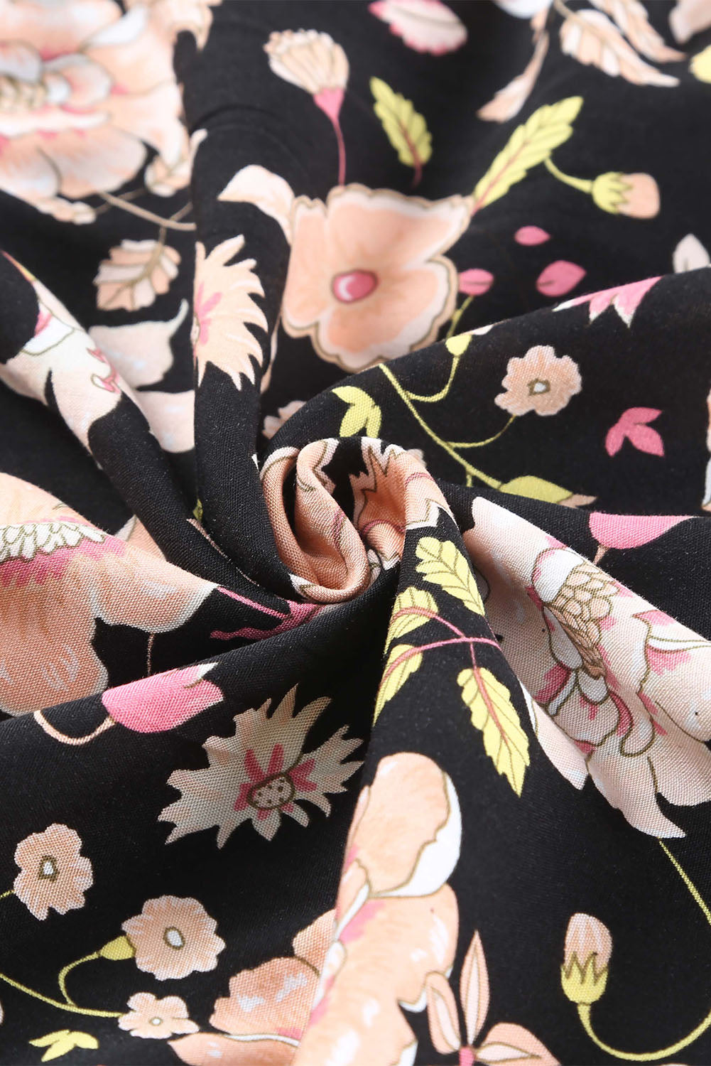 Black V Neck 3/4 Sleeves Floral Dress
