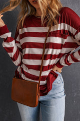 Red Print Pocketed Long Sleeve Top with Slits