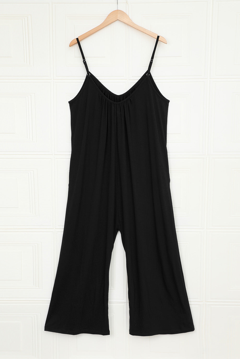 Black Spaghetti Straps Wide Leg Pocketed Jumpsuits