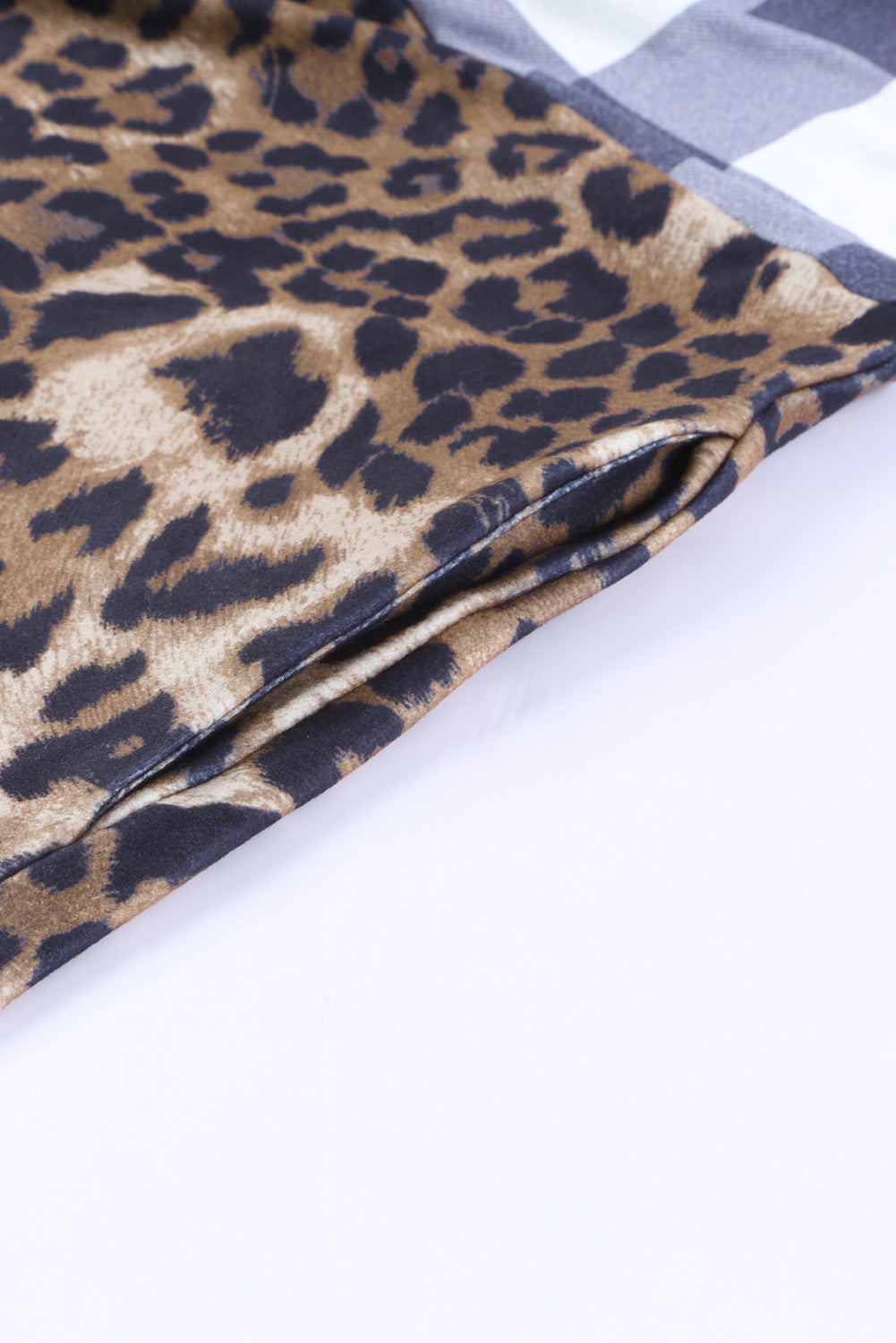 Leopard Plaid Patchwork Cowl Neck Sweatshirt