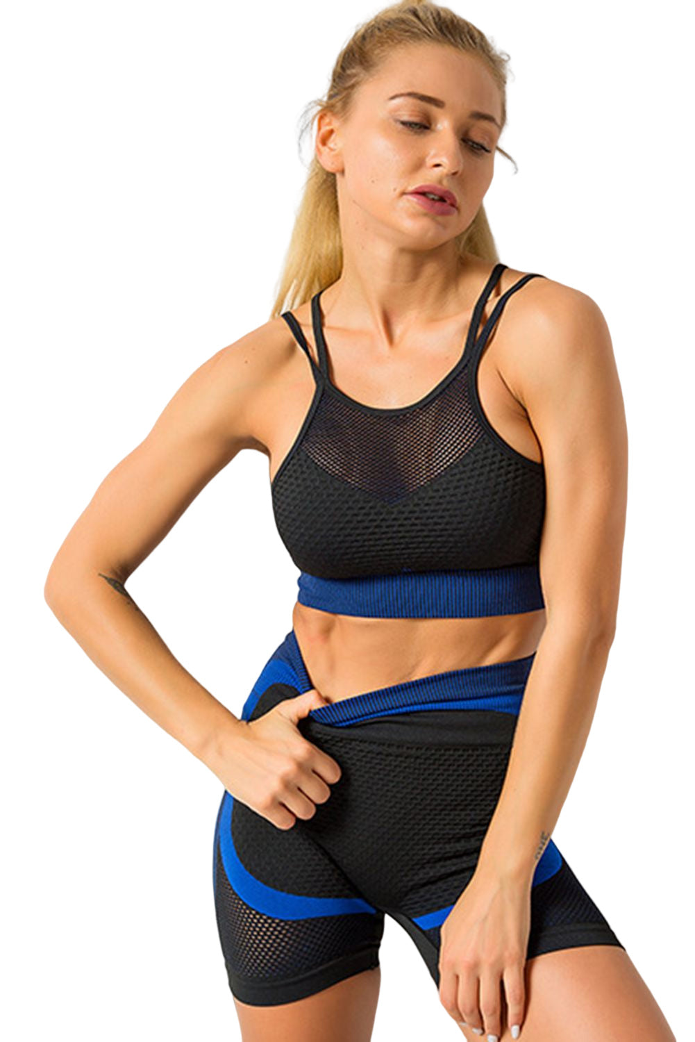 Sky Blue Breathable Mesh Gym Crop Top & Shorts Sports Set