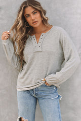 Gray Ribbed Drop Shoulder Long Sleeve Top