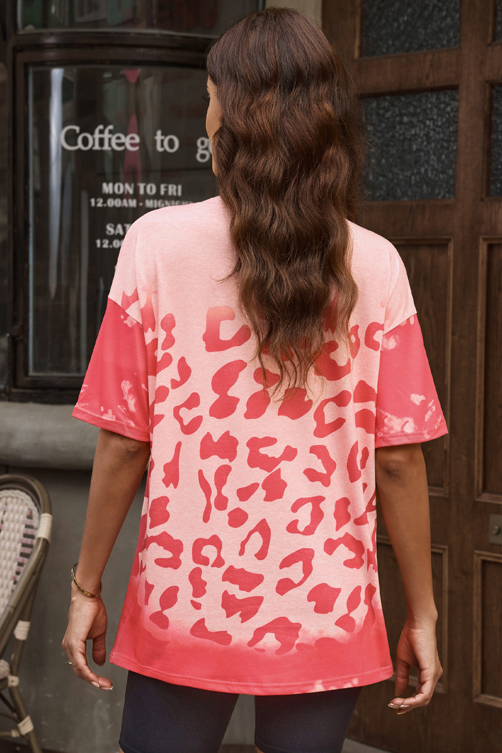 Pink Leopard Bleached Boyfriend T Shirt with Holes