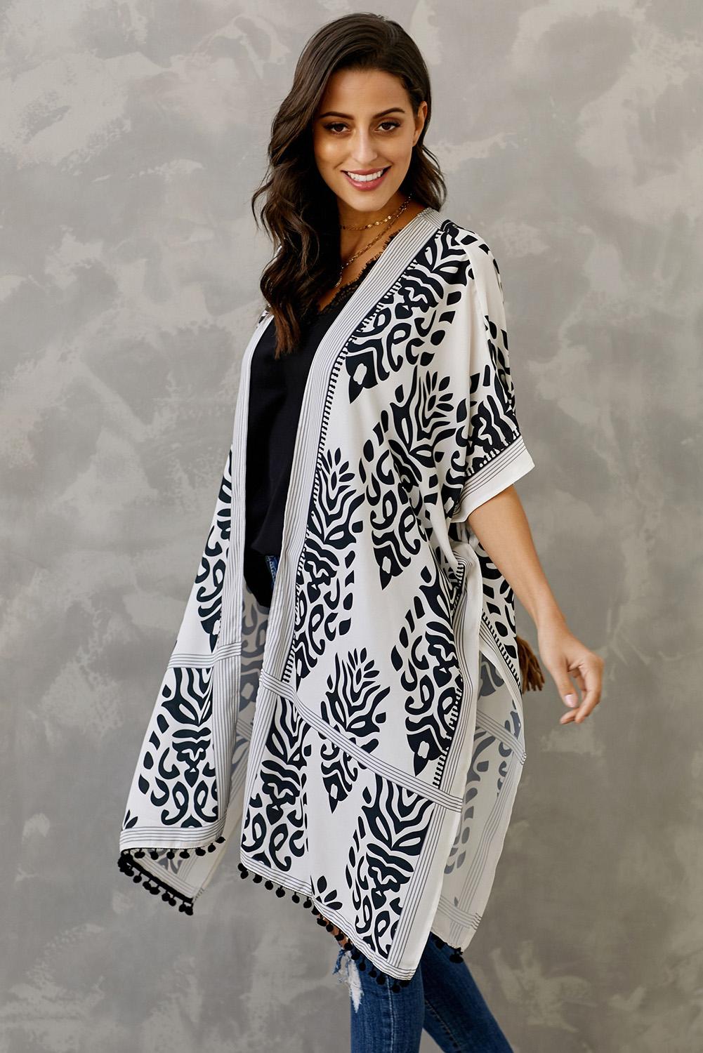 Black Prowess Pom Pom Kimono
