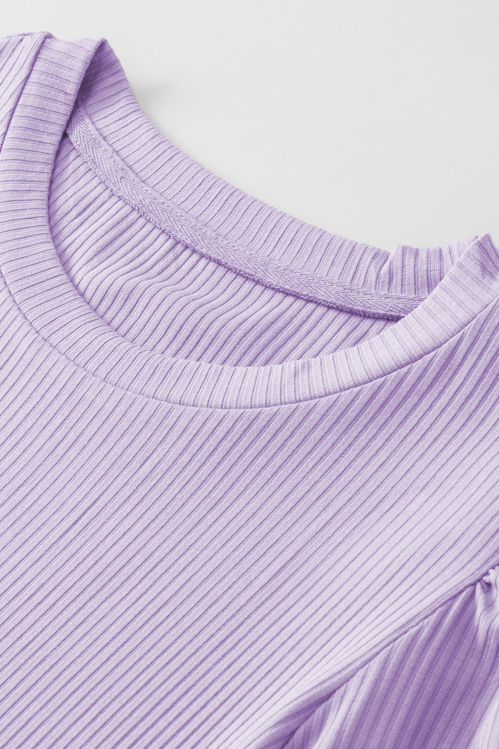 Purple Bubble Half Sleeves Ribbed Knit Top