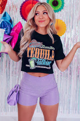 Black It Was The Tequila Talking Graphic Short Sleeve T-shirt