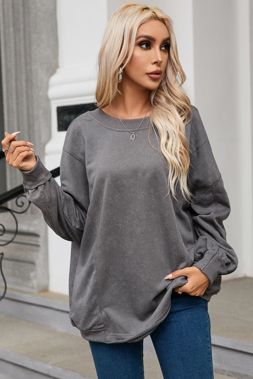 Khaki Exposed Seam Twist Open Back Oversized Sweatshirt