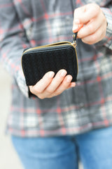 Think It Over Black Woven Vegan Accordion Zipper Cardholder