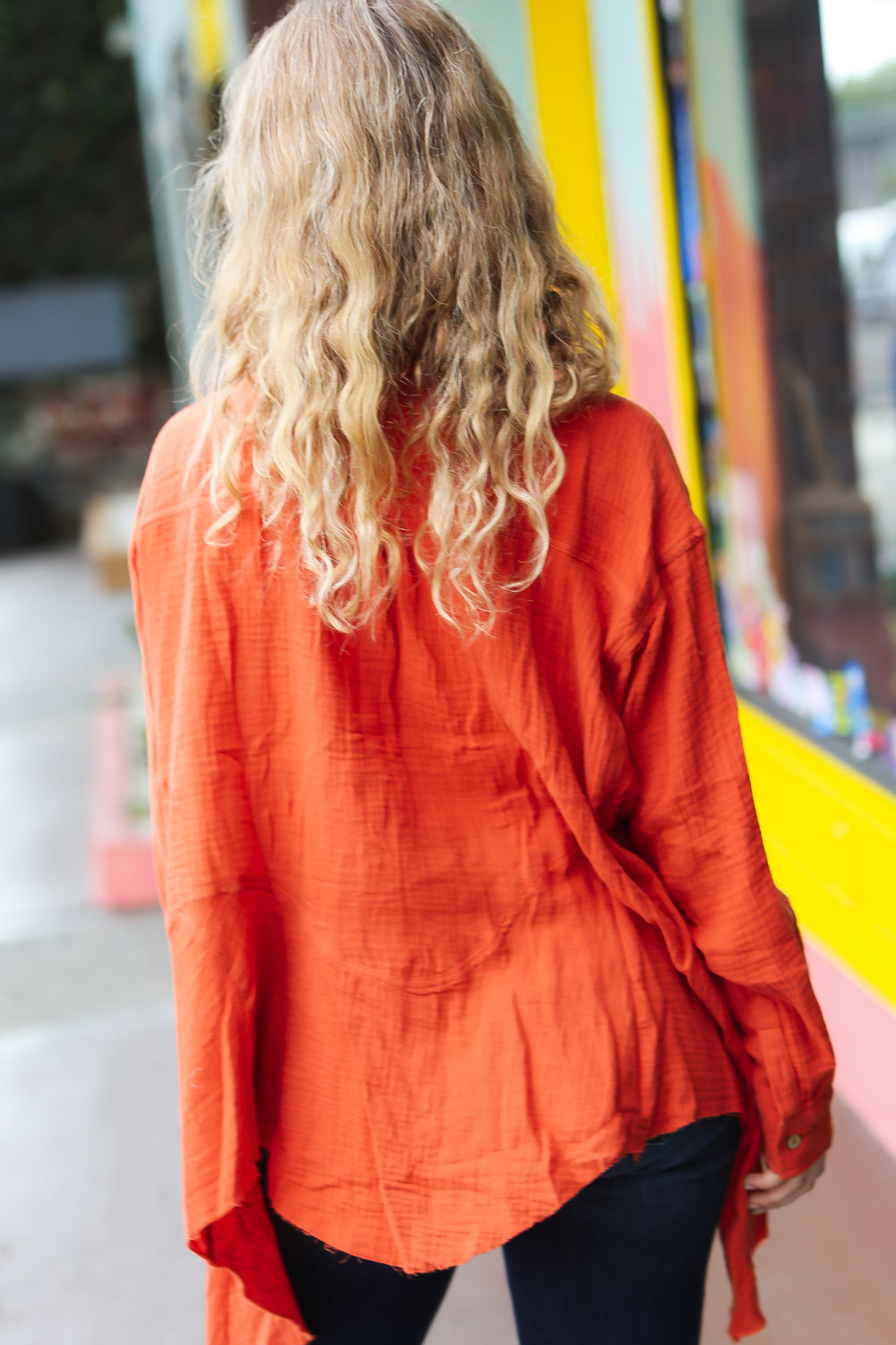 Feeling Bold Rust Button Down Sharkbite Cotton Tunic Top