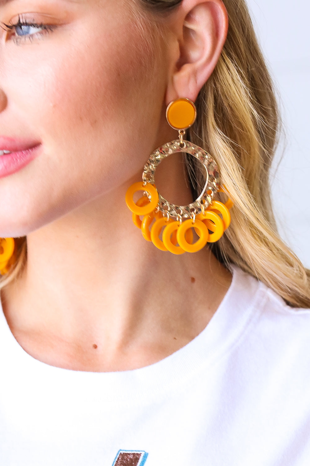 Sunbeam Gold Disc Hoop Dangle Earrings