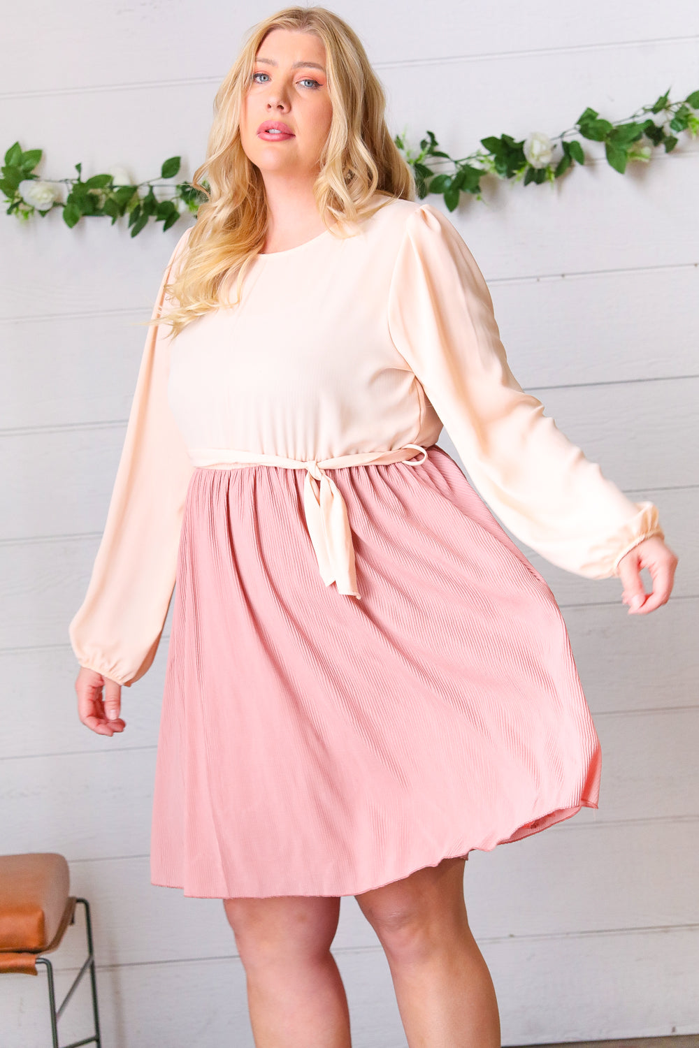 Mauve & Amicg Twofer Pleated Skirt Dress