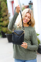 Black Vegan Leather Two Pocket Mini Cross Body