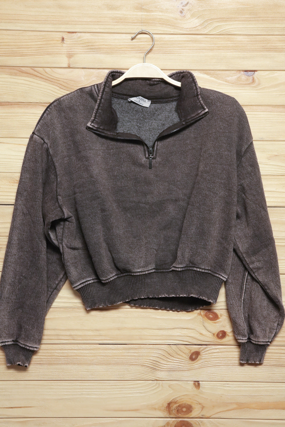 Mocha Half Zip Cropped Pullover Sweater