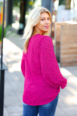 Get Ready Fuchsia Leopard V Neck Smocked Top