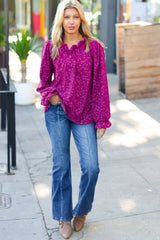 Magenta In Your Dreams Ditzy Floral Frill Neck Top