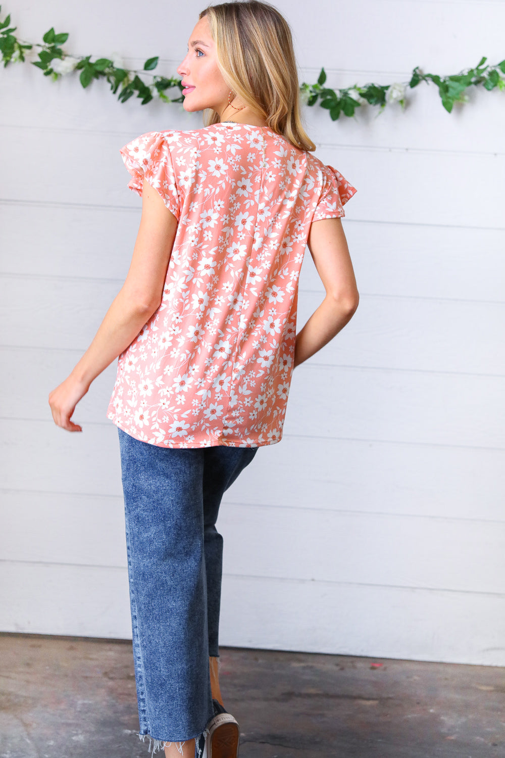 Amicg Floral Print Frilled Short Sleeve Yoke Top