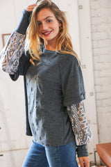 Grey Distressed Twofer Ethnic Thumbhole Top