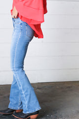 Light Wash Cotton High Rise Bell Bottom Denim Jeans