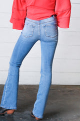 Light Wash Cotton High Rise Bell Bottom Denim Jeans