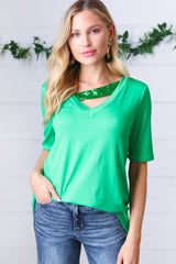 Saint Patty Green Asymmetrical Sequin Banded V Neck Top