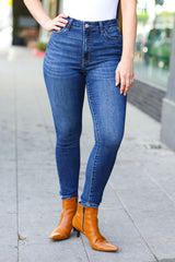 Feeling Bold Dark Blue Denim High Rise Skinny Ankle Jeans