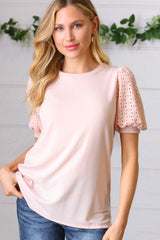 Amicg Eyelet Puff Sleeve French Terry Top