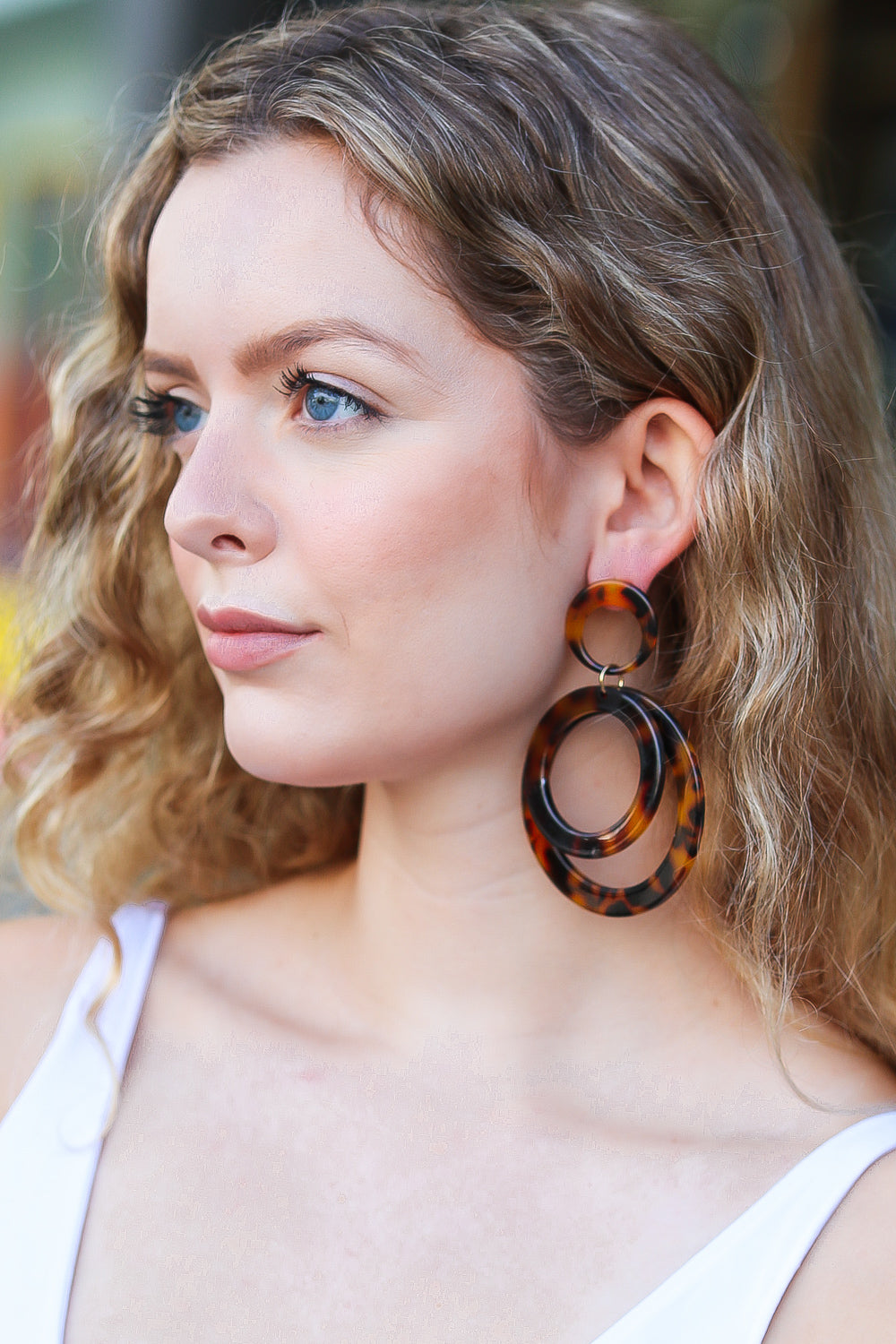 Tortoise Double Hoop Dangle Earrings