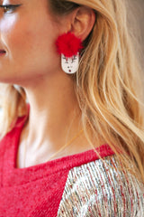 Fuzzy Pom ReinAmicgr Christmas Earrings