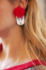 Fuzzy Pom ReinAmicgr Christmas Earrings