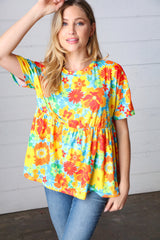 Yellow & Red Retro Floral Babydoll Top