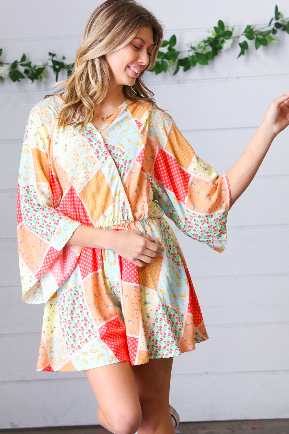 Multicolor Paisley Patchwork Surplice Romper