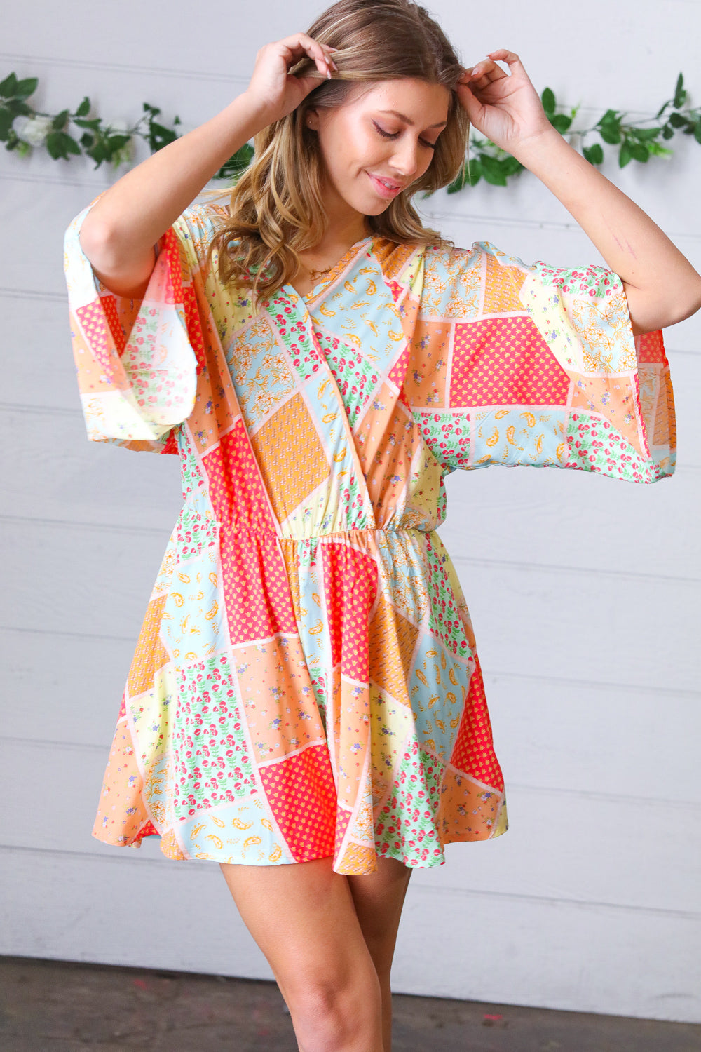 Multicolor Paisley Patchwork Surplice Romper