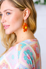 Creamsicle Handwoven Straw Flower Dangle Earrings