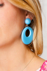 Power Blue Retro Open Circle Resin Dangle Earrings