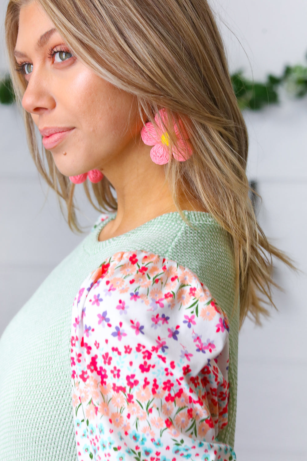 Rose Handwoven Straw Flower Dangle Earrings