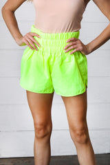 Neon Yellow Smocked Waistband Work Out Shorts