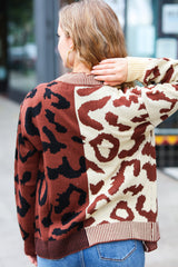 Taupe & Sepia Leopard Print Color Block Cardigan