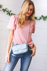 Dusty Blue Rectangular Quilted Chain Strap Clasp Bag