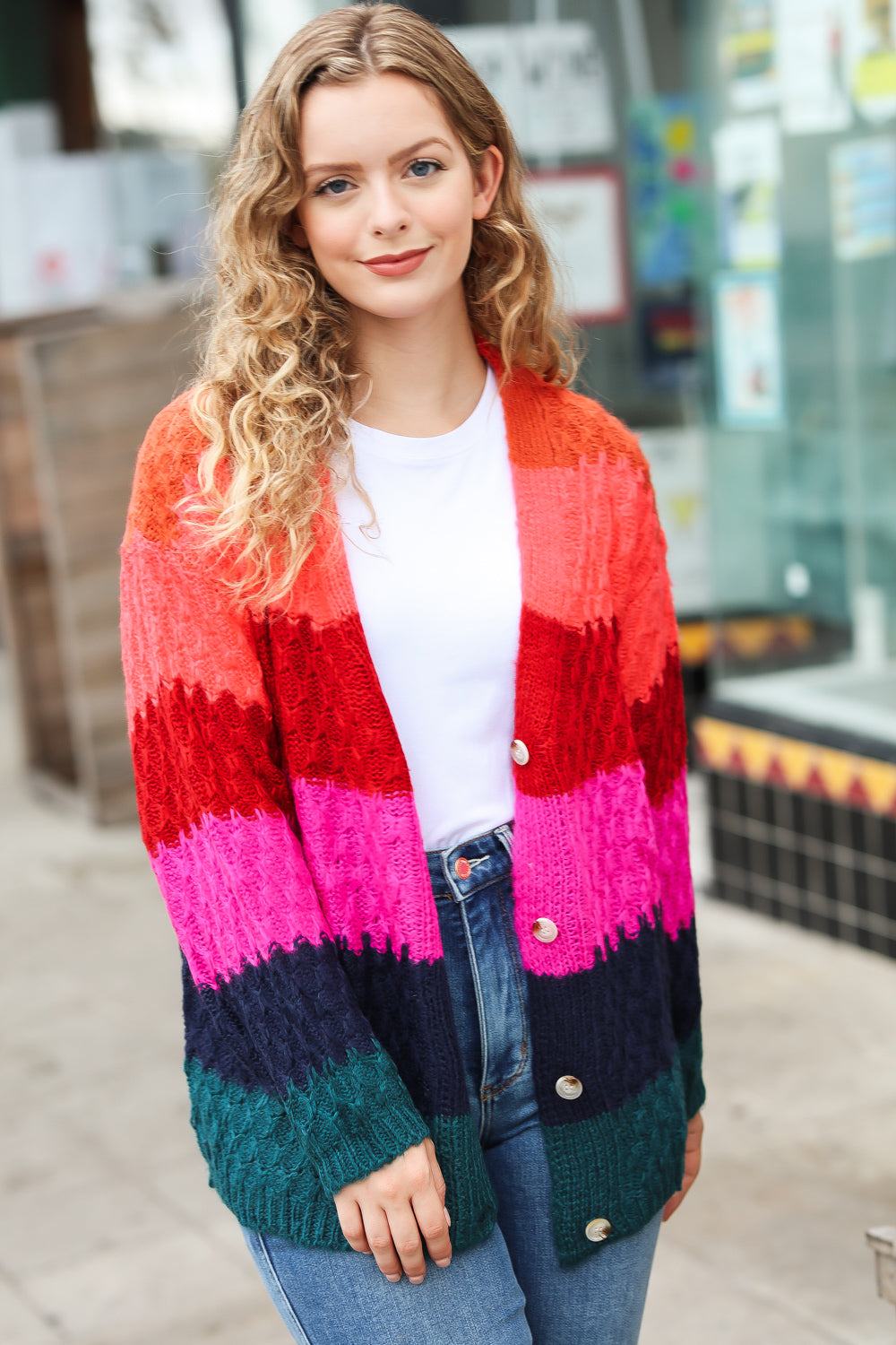 Make Your Day Magenta Honeycomb Knit Button Down Cardigan