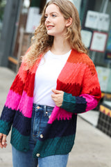 Make Your Day Magenta Honeycomb Knit Button Down Cardigan