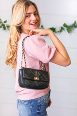 Black Rectangular Quilted Chain Strap Clasp Bag